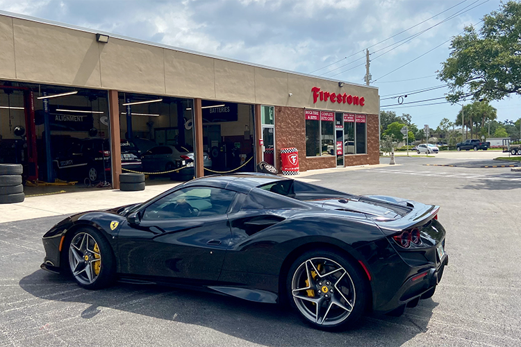 Performance vehicle parked at West Boynton Tire and Auto in Boynton Beach